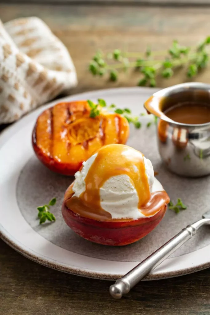 Baked Peach Dessert Bowl with Vegan Ice Cream