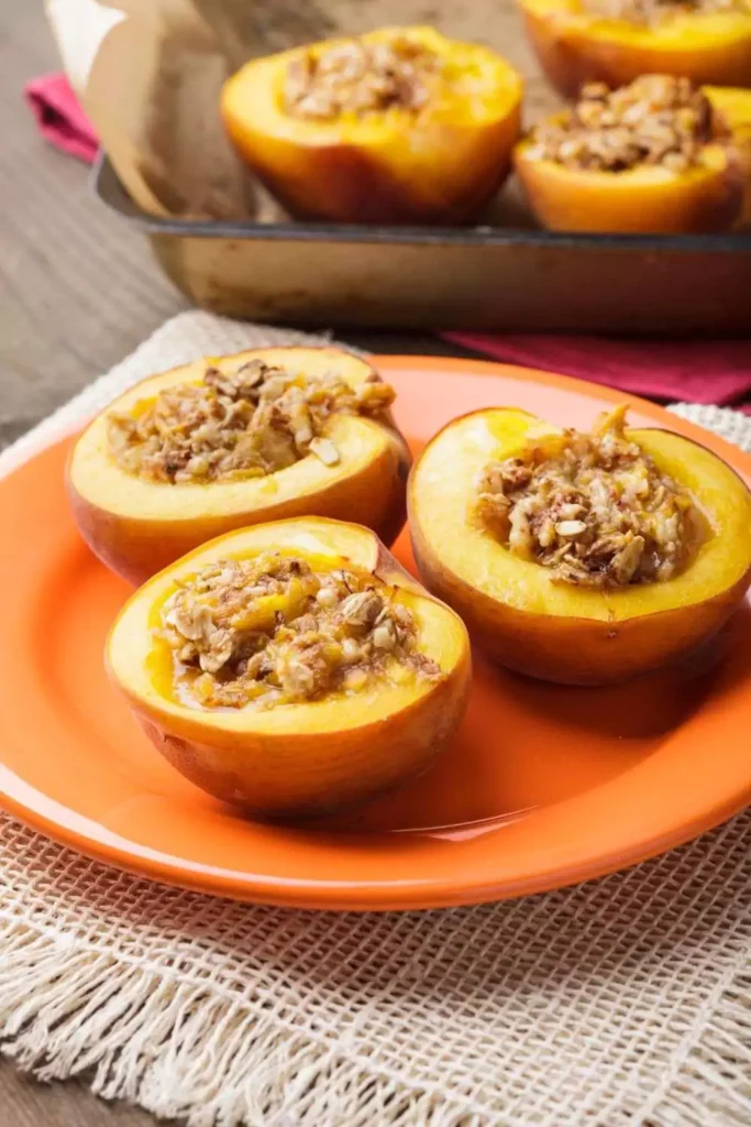 Baked Peaches with Almond Butter Drizzle