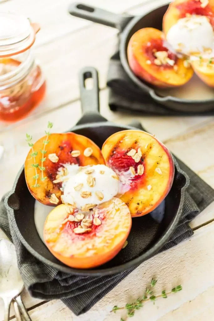 Cast Iron Skillet Baked Peaches with Maple Crunch