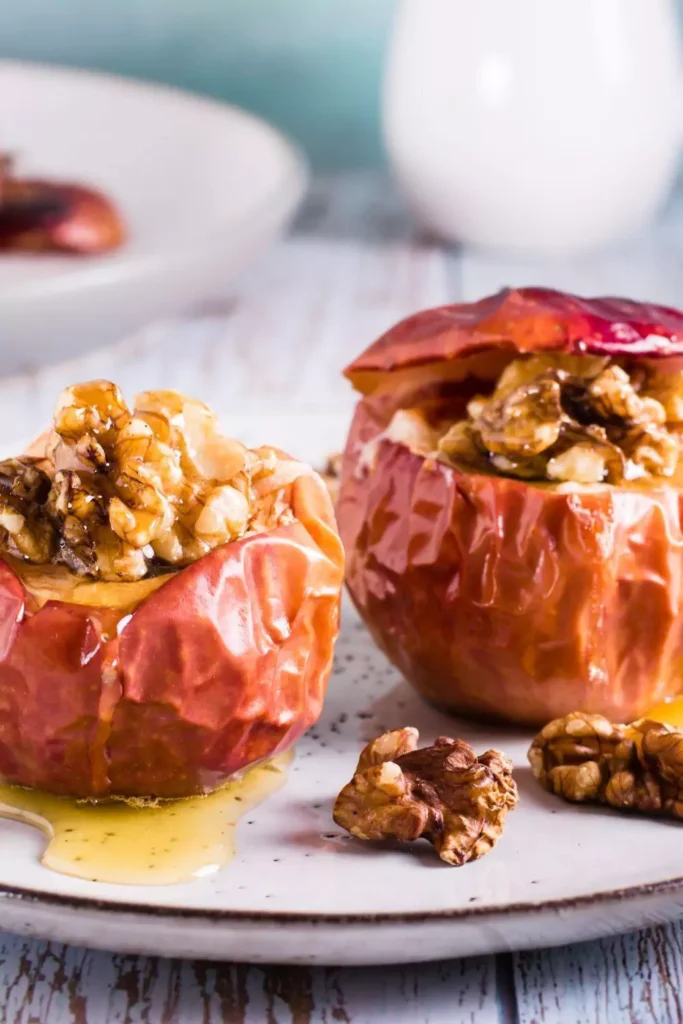 Crumbled Date and Walnut Baked Peaches