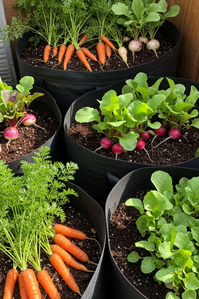 Grow Bags Tucked into Corners