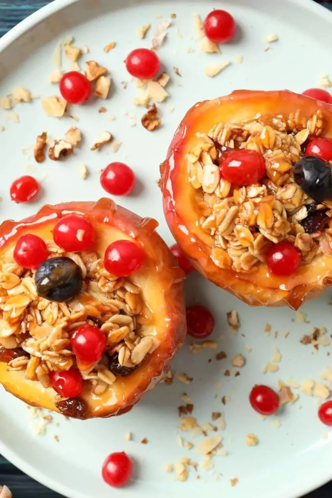 Quick Baked Peach Slices with Protein Granola