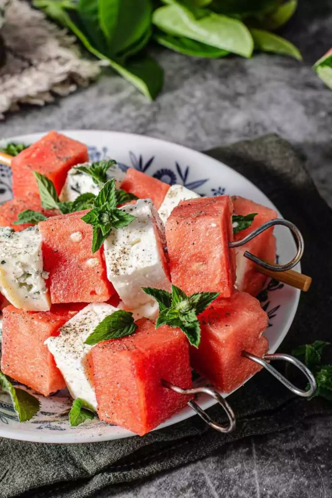 Watermelon Feta Skewers with Mint