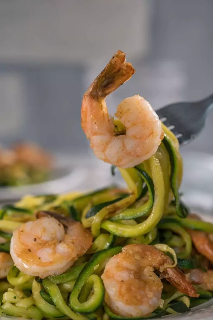 Zucchini Noodle Alfredo with Grilled Shrimp