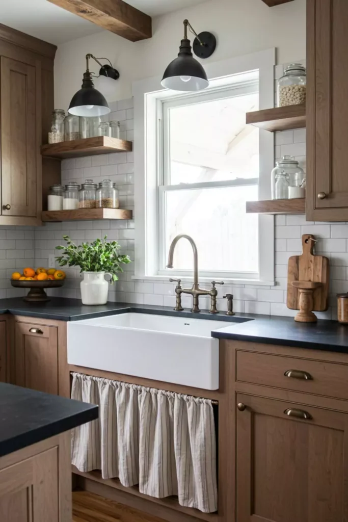 Blend Black Counters with Farmhouse Details