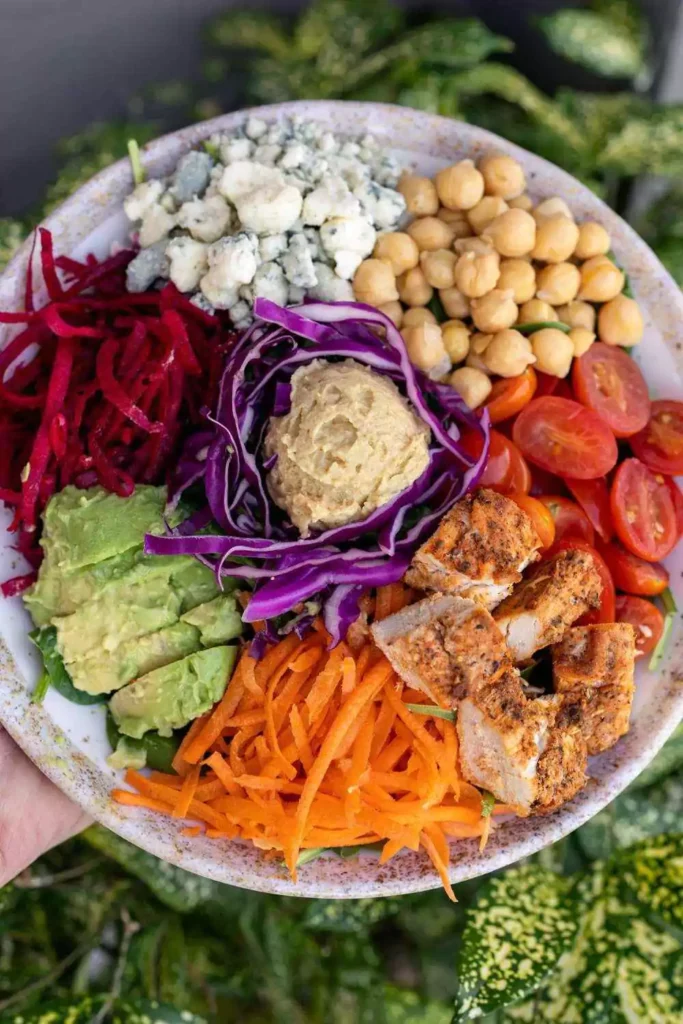 Roasted Veggie & Hummus Salad Bowl
