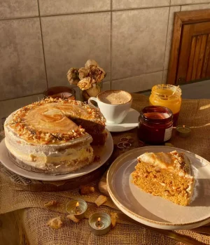A cake on a kitchen table